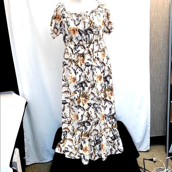 ❤️ Women’s NWT Sz 0 TORRID Tea Length Wash Challis Off Shoulder Peasant Dress - Picture 3 of 12